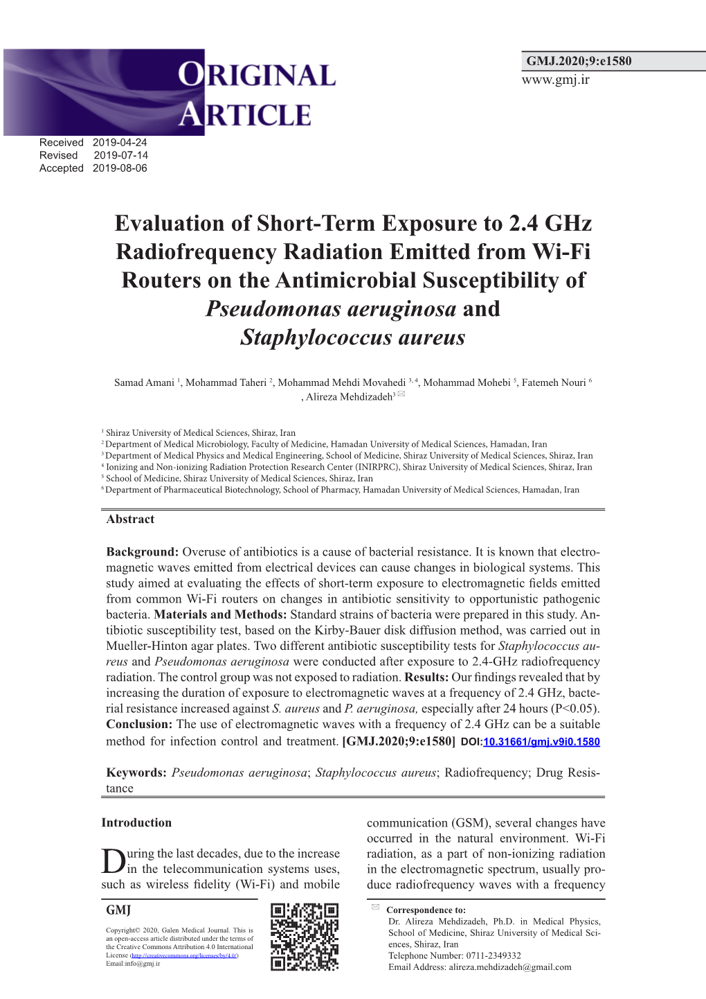 Evaluation of Short-Term Exposure to 2.4 Ghz Radiofrequency Radiation