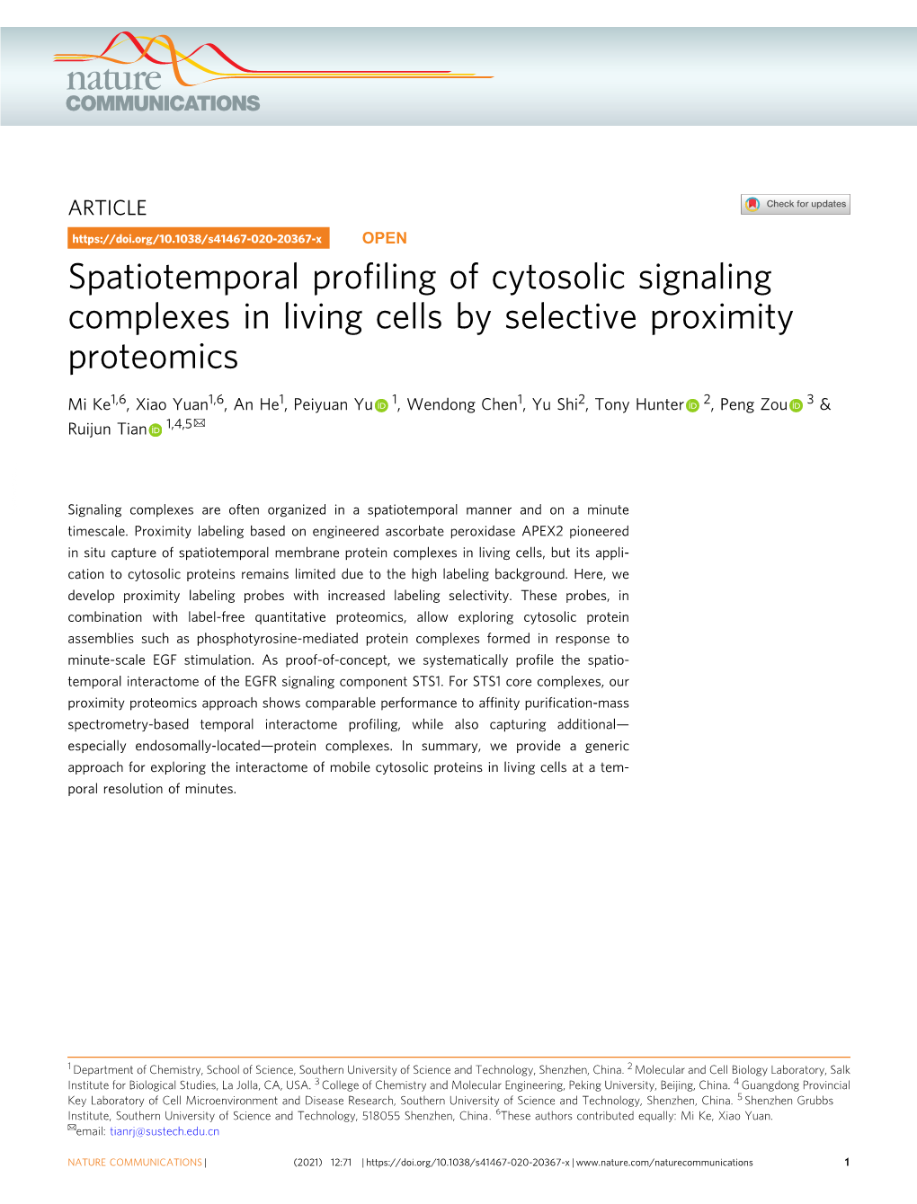 Spatiotemporal Profiling of Cytosolic Signaling Complexes in Living Cells by Selective Proximity Proteomics