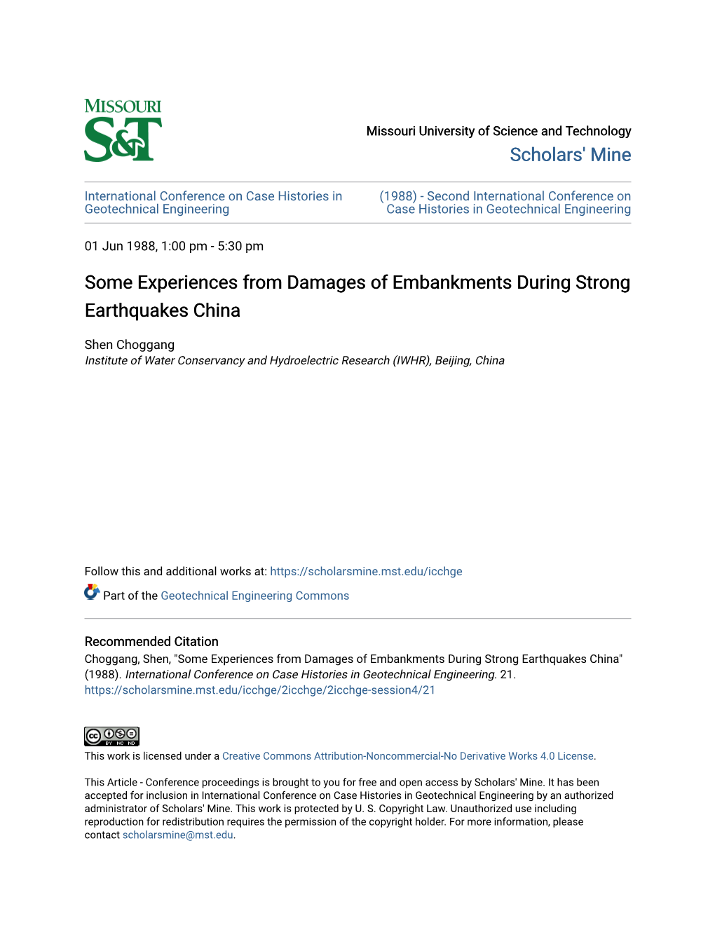 Some Experiences from Damages of Embankments During Strong Earthquakes China