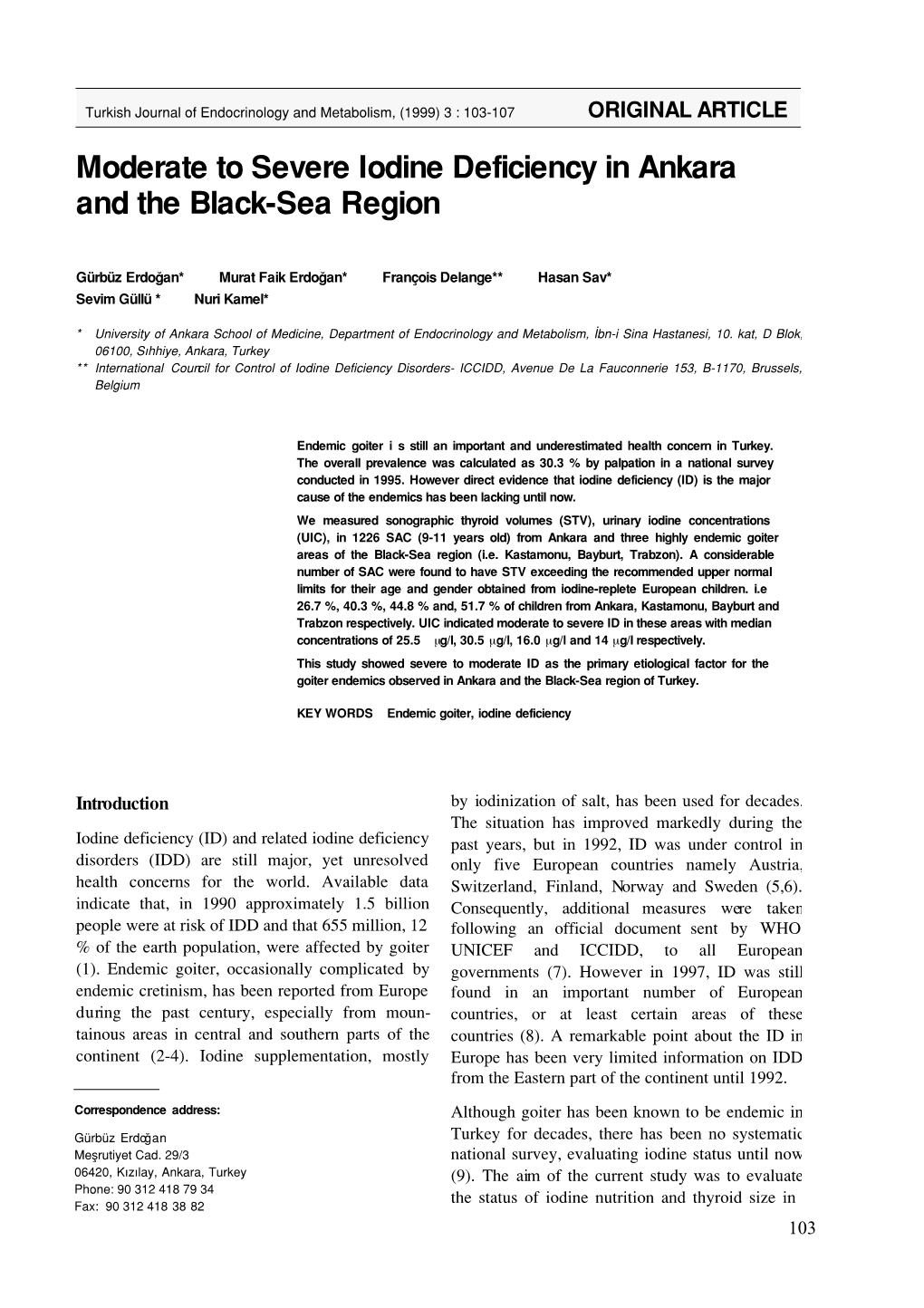 Moderate to Severe Iodine Deficiency in Ankara and the Black-Sea Region