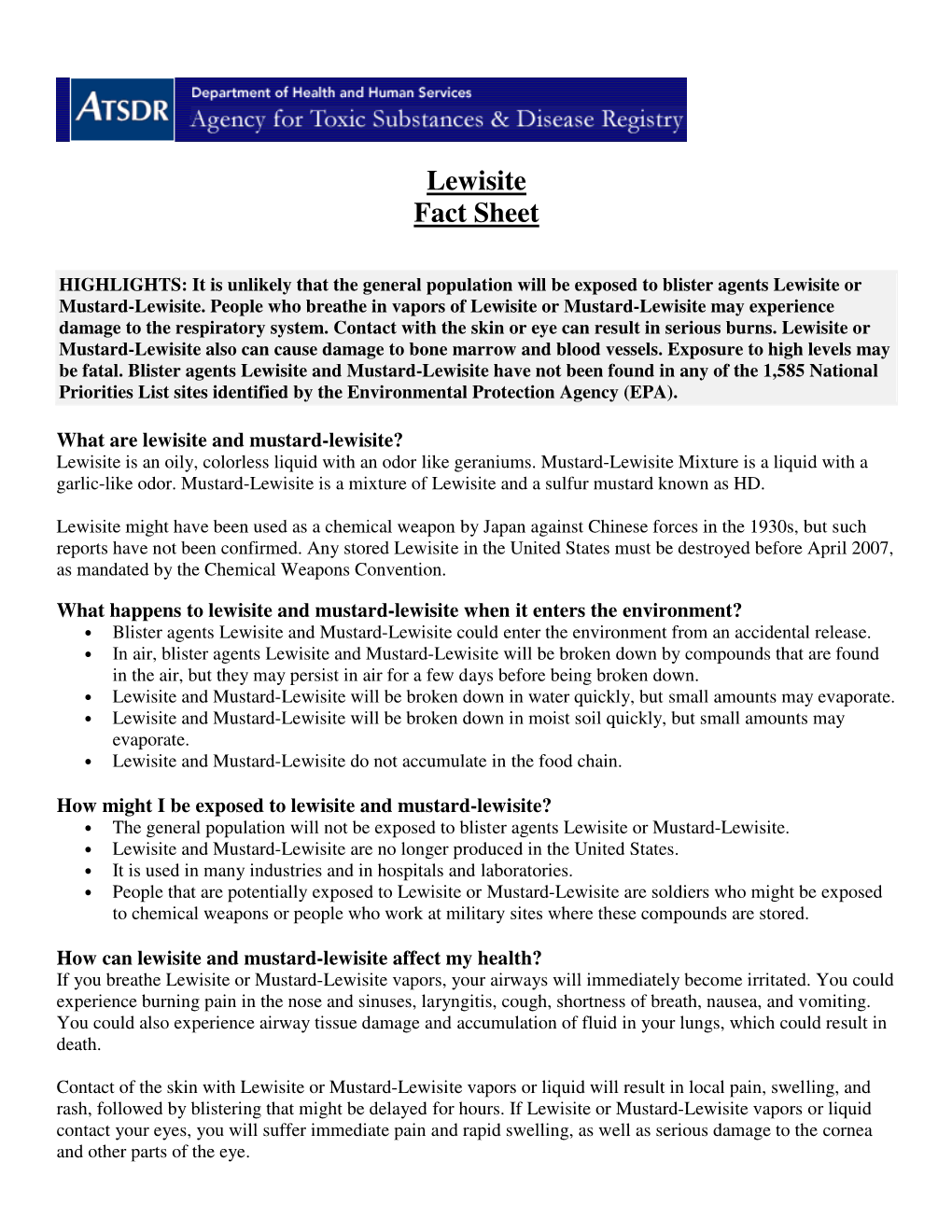 Lewisite Fact Sheet