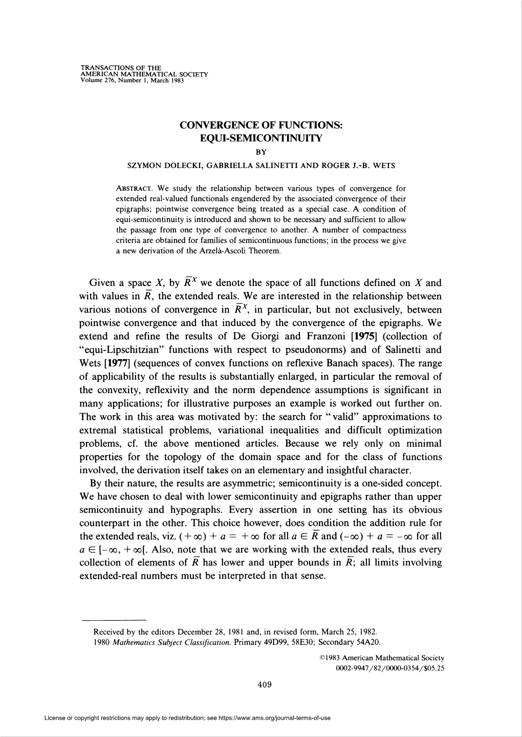 Convergence of Functions: Equi-Semicontinuity