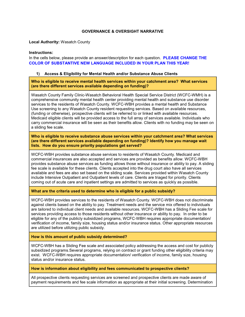 GOVERNANCE & OVERSIGHT NARRATIVE Local Authority