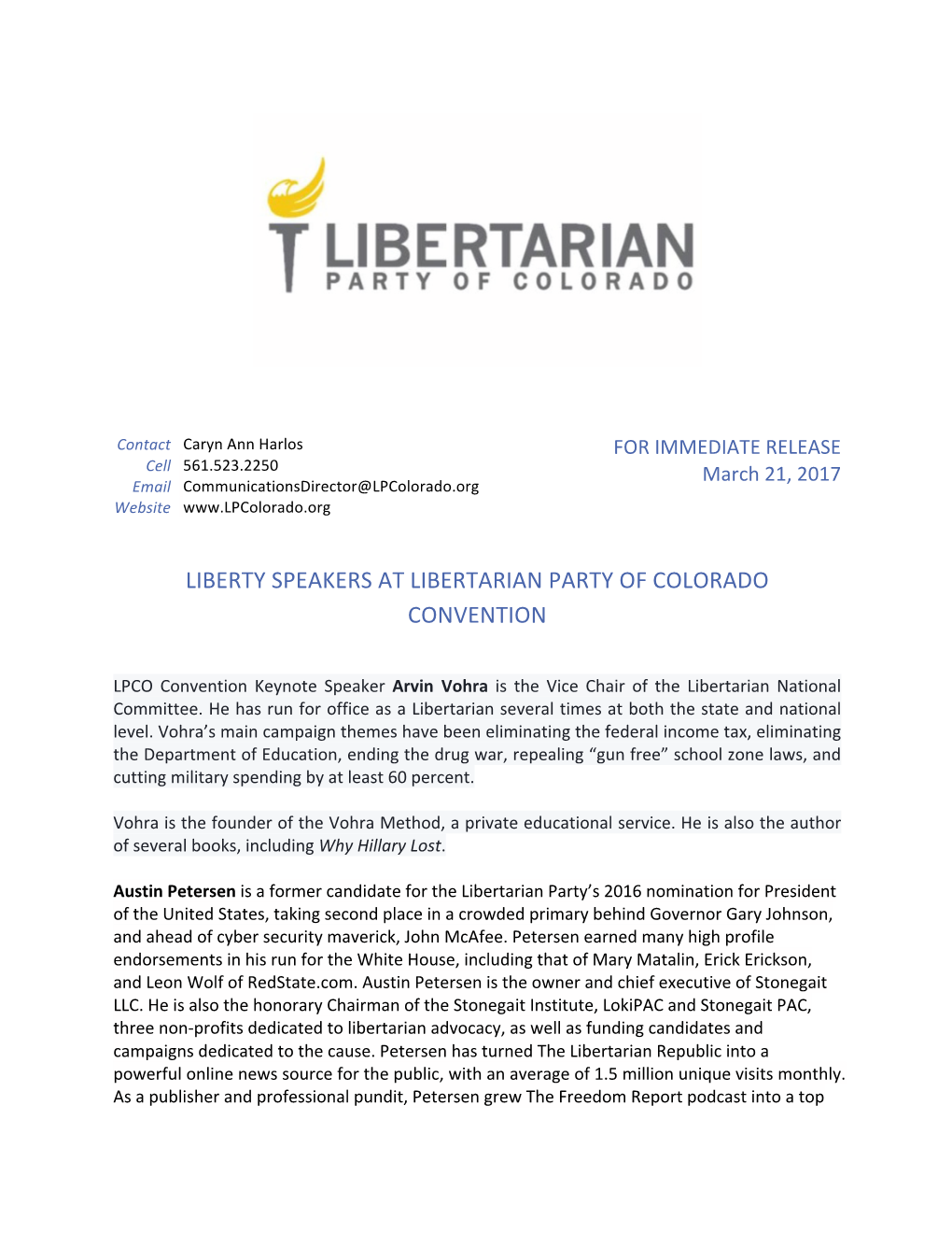 Liberty Speakers at Libertarian Party of Colorado Convention