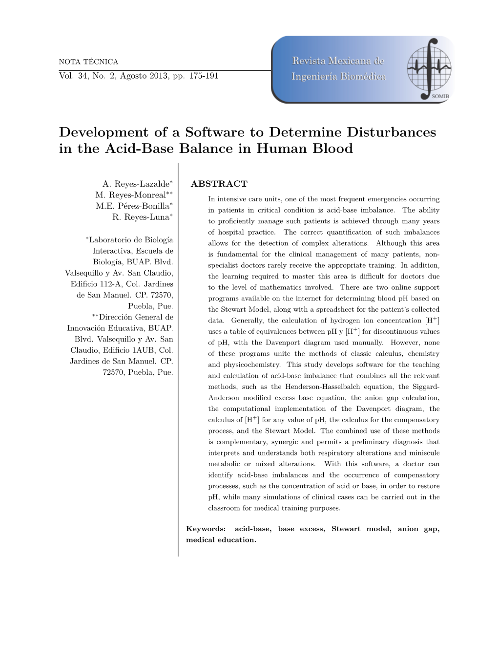 Development of a Software to Determine Disturbances in the Acid-Base Balance in Human Blood