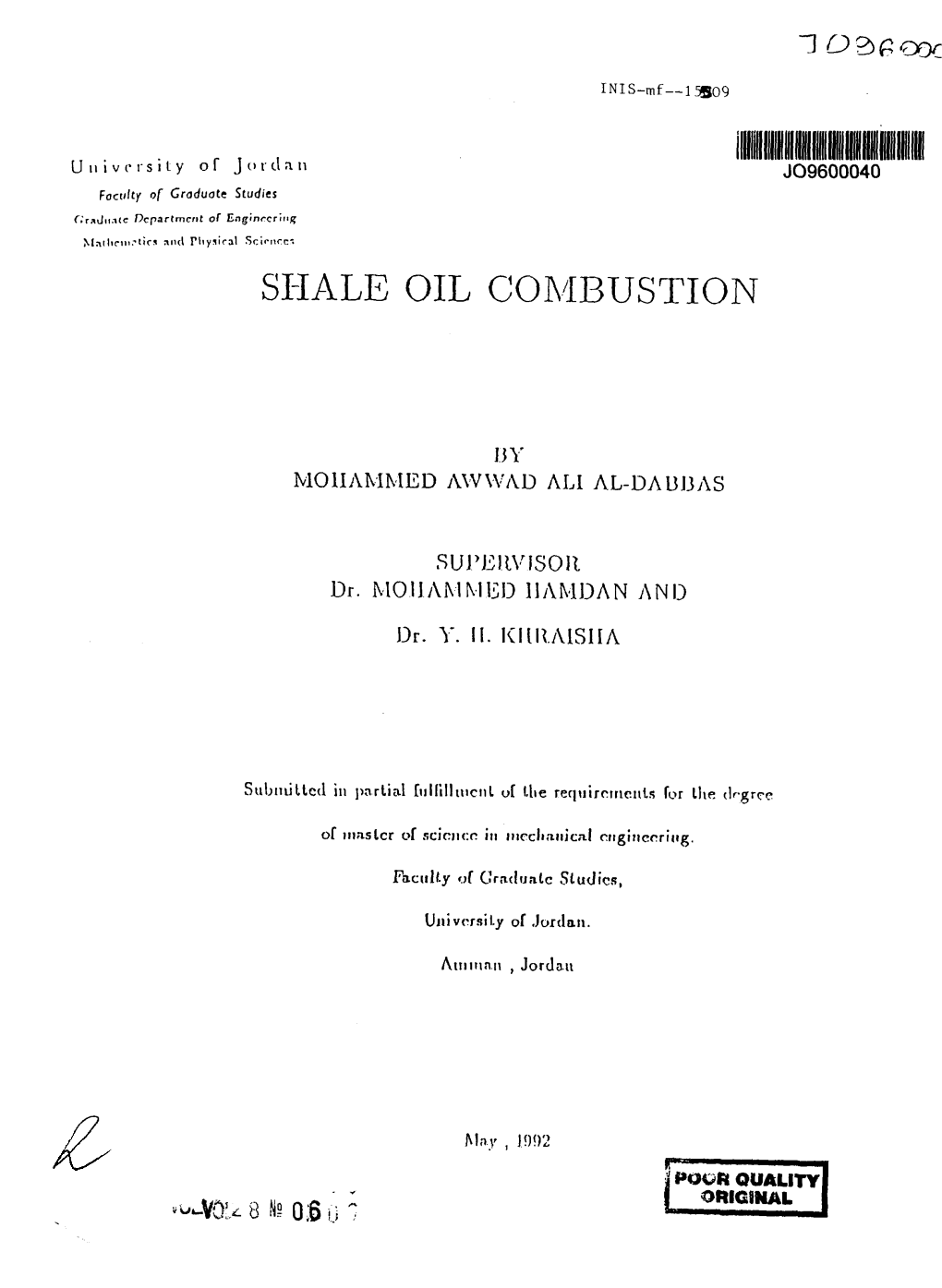 Shale Oil Combustion