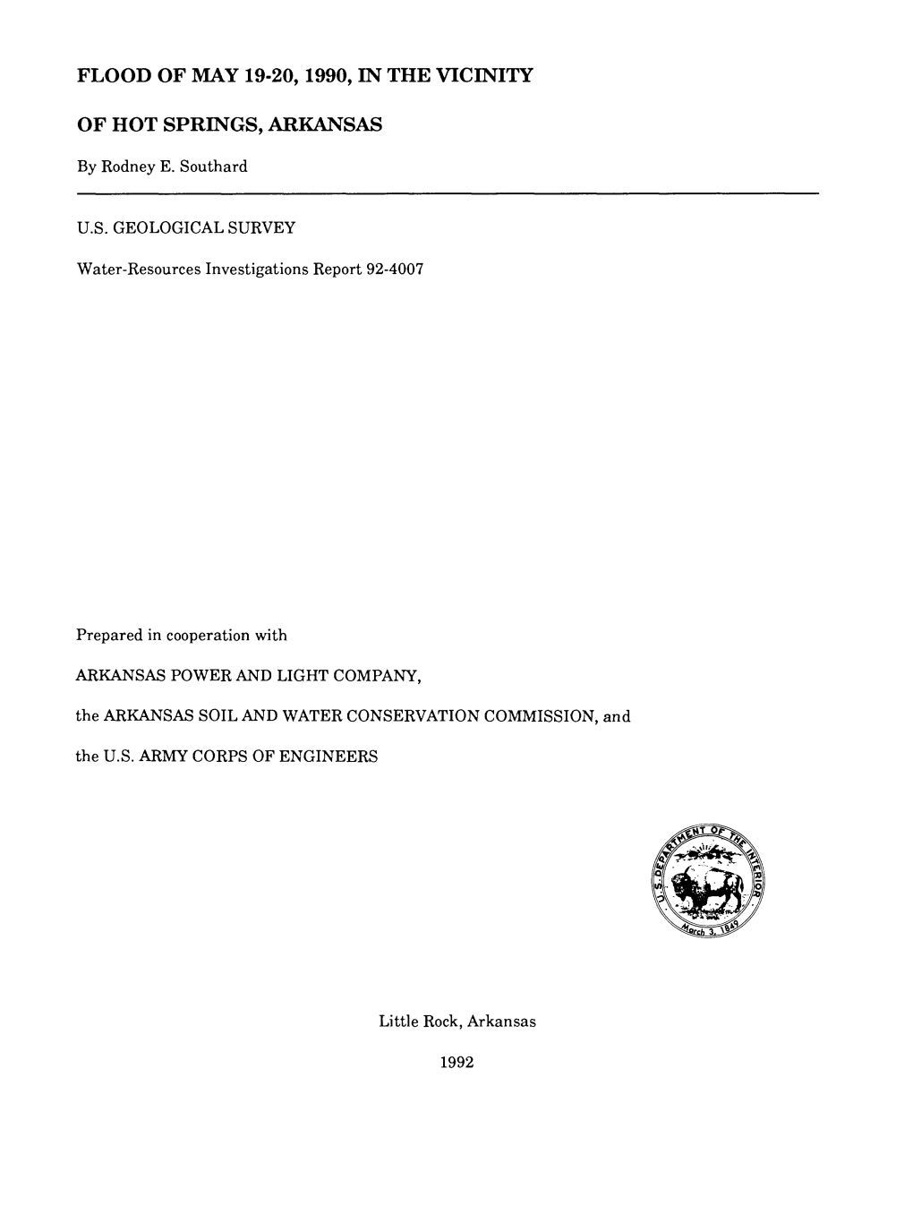 Flood of May 19-20, 1990, in the Vicinity of Hot Springs, Arkansas