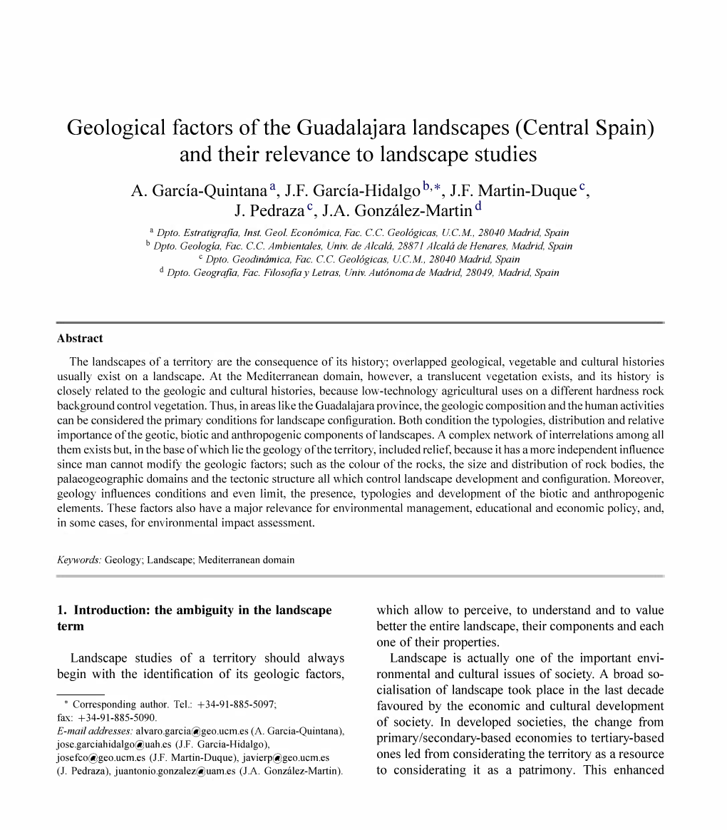 Geological Factors of the Guadalajara Landscapes (Central Spain) and Their Relevance to Landscape Studies