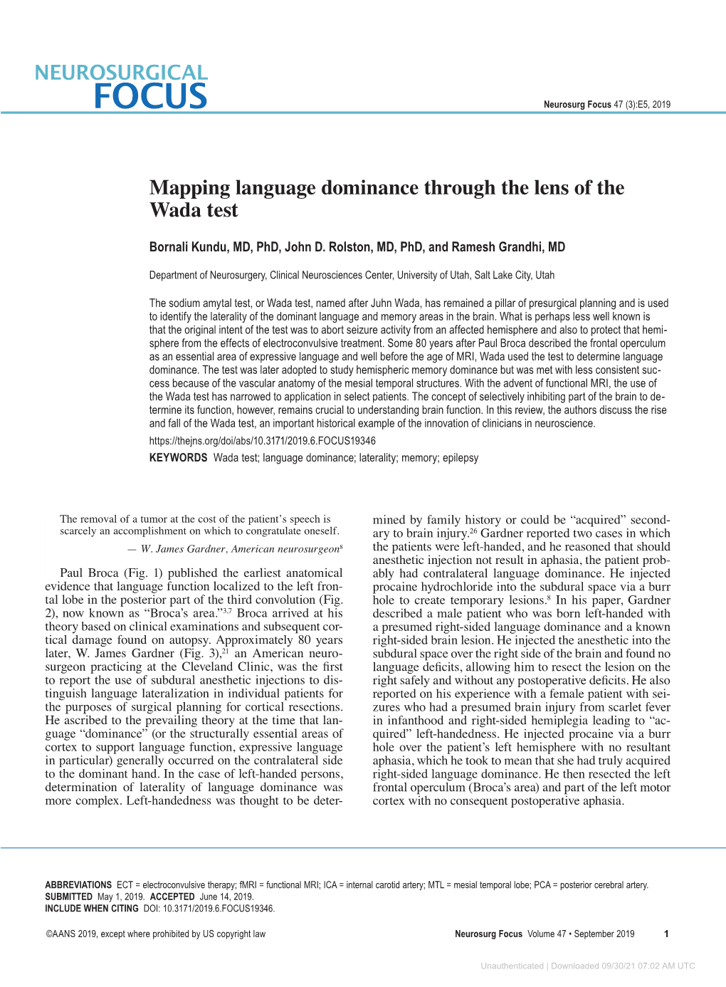 Mapping Language Dominance Through the Lens of the Wada Test