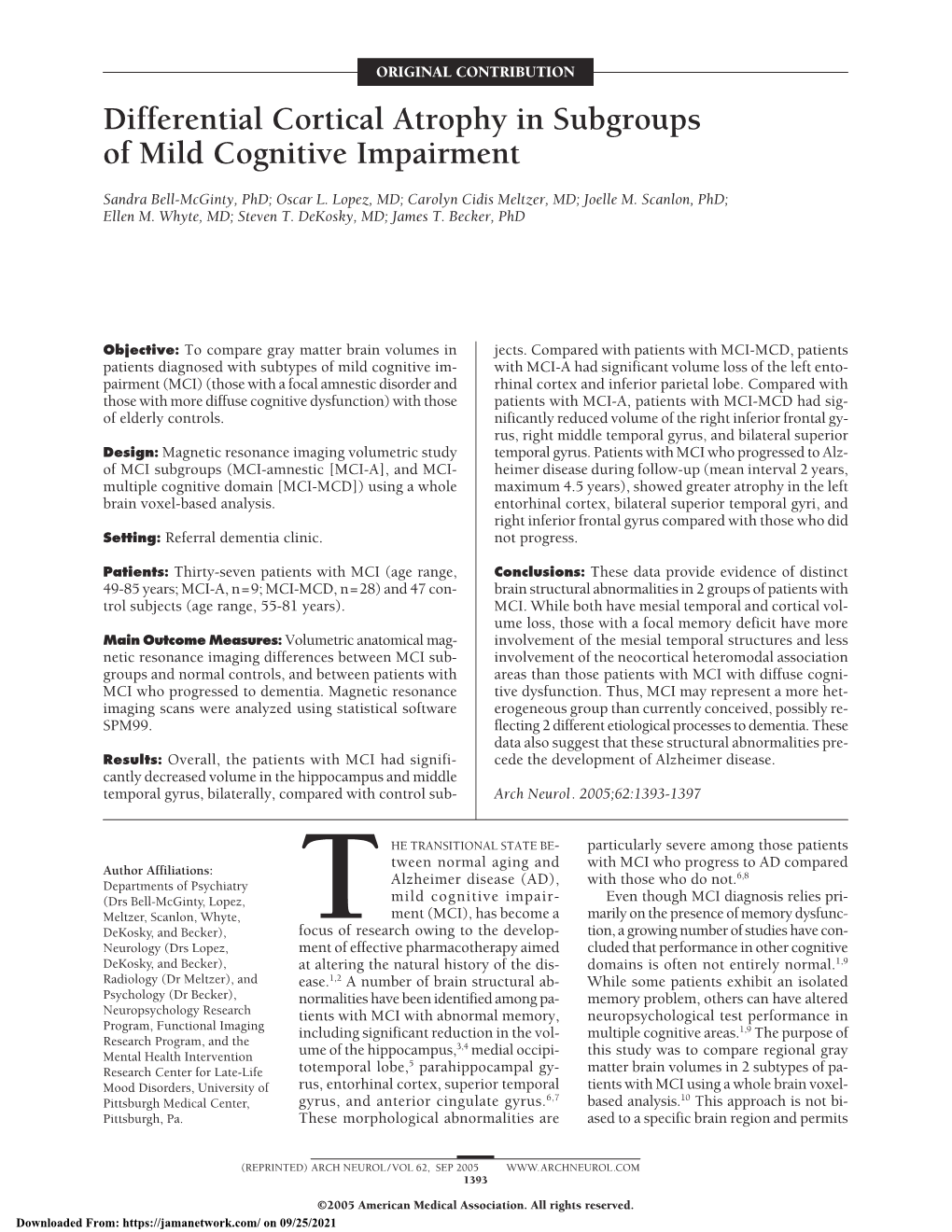 Differential Cortical Atrophy in Subgroups of Mild Cognitive Impairment