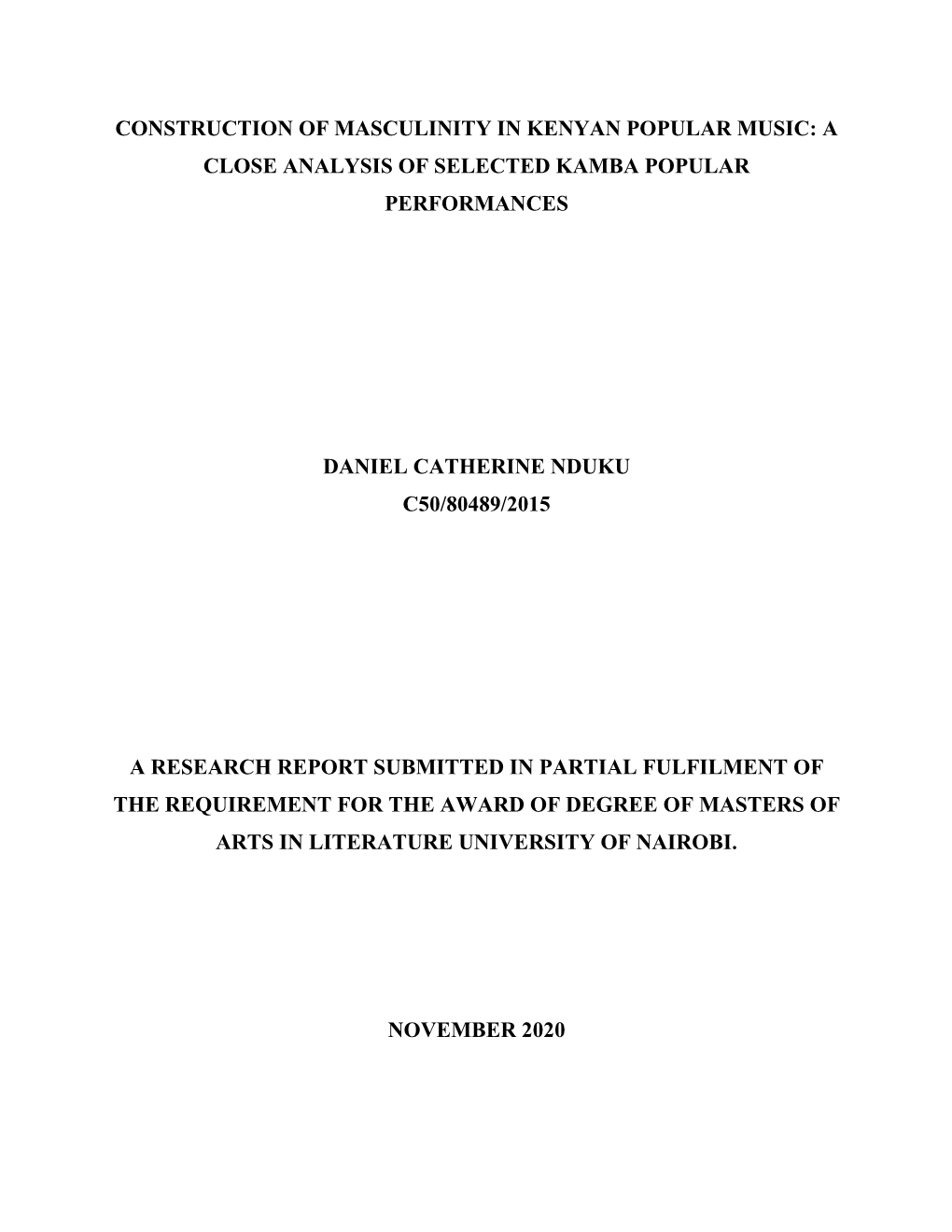 Construction of Masculinity in Kenyan Popular Music: a Close Analysis of Selected Kamba Popular Performances