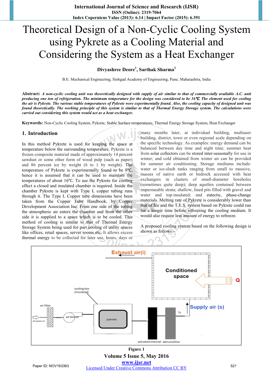 Theoretical Design of a Non-Cyclic Cooling System Using Pykrete As a Cooling Material and Considering the System As a Heat Exchanger