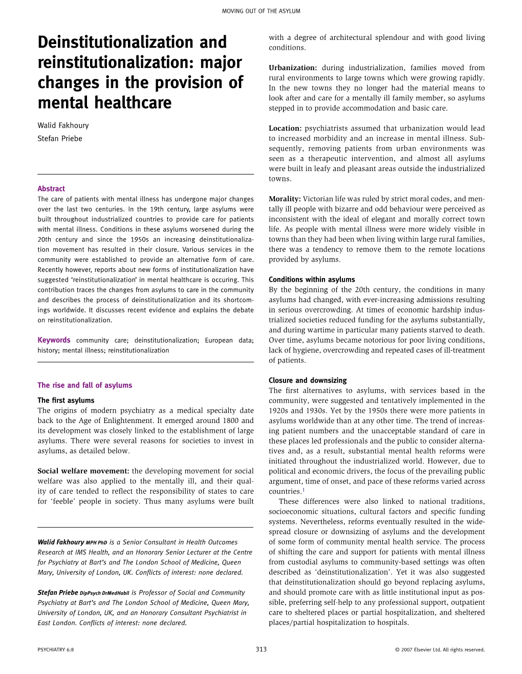 Deinstitutionalization and Reinstitutionalization