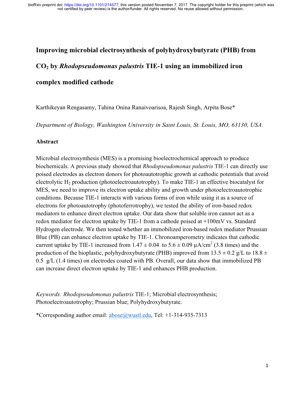 Improving Microbial Electrosynthesis of Polyhydroxybutyrate (PHB) From