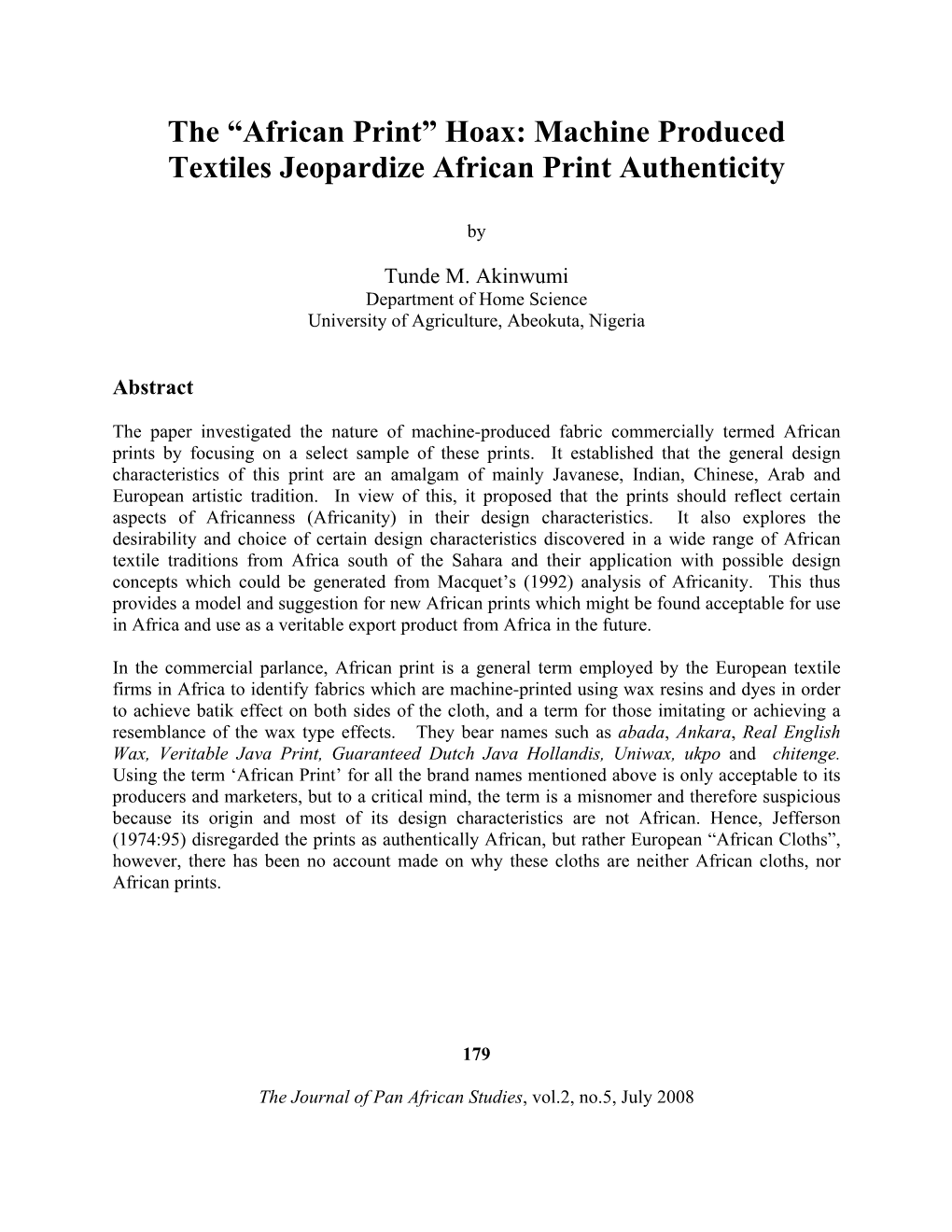 The “African Print” Hoax: Machine Produced Textiles Jeopardize African Print Authenticity