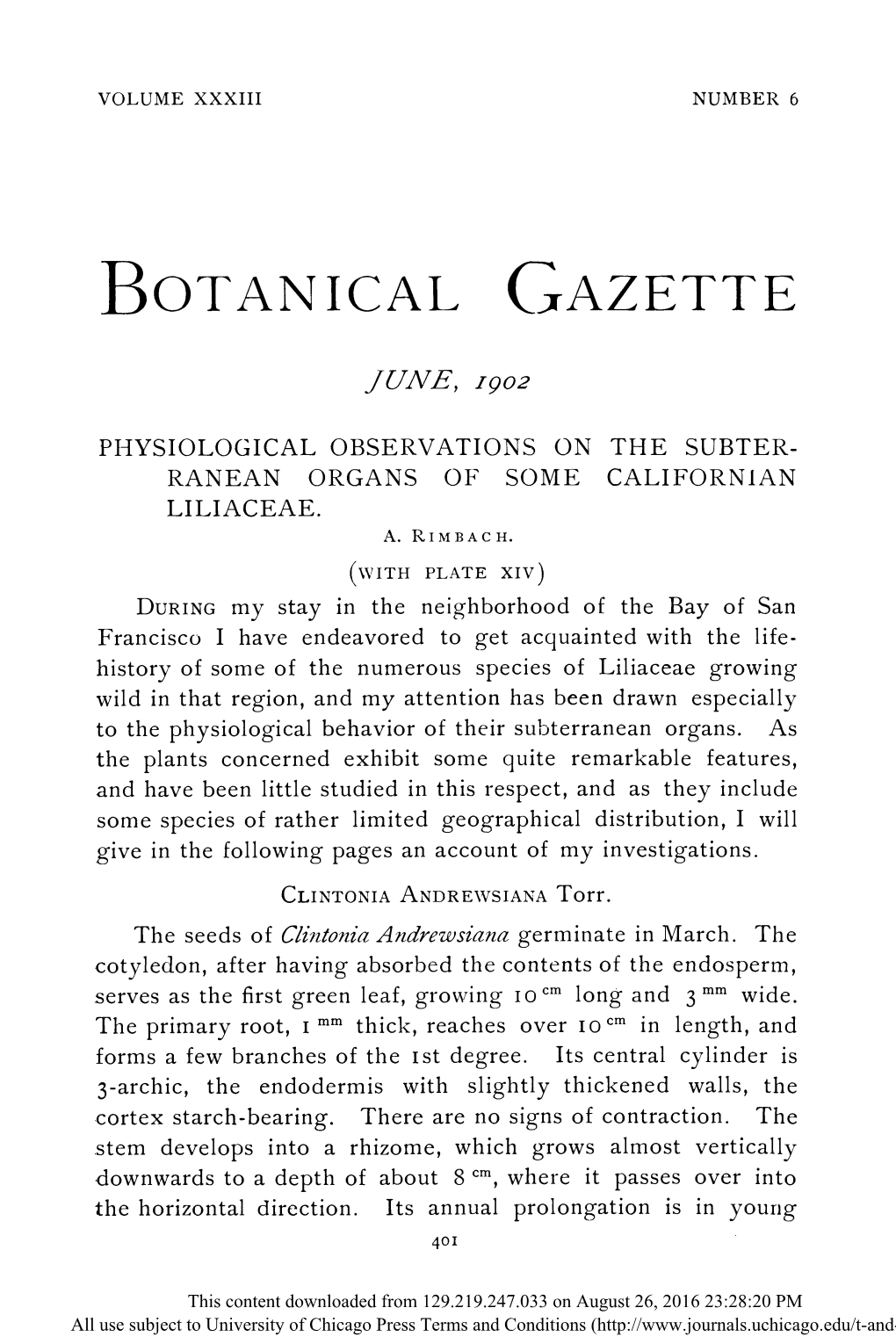 Physiological Observations on the Subterranean Organs of Some