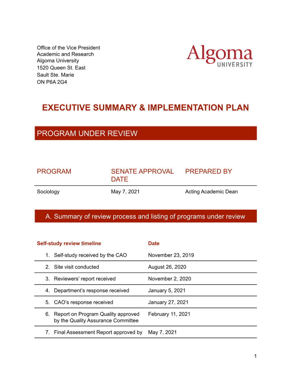 EXECUTIVE SUMMARY SOCI Program May