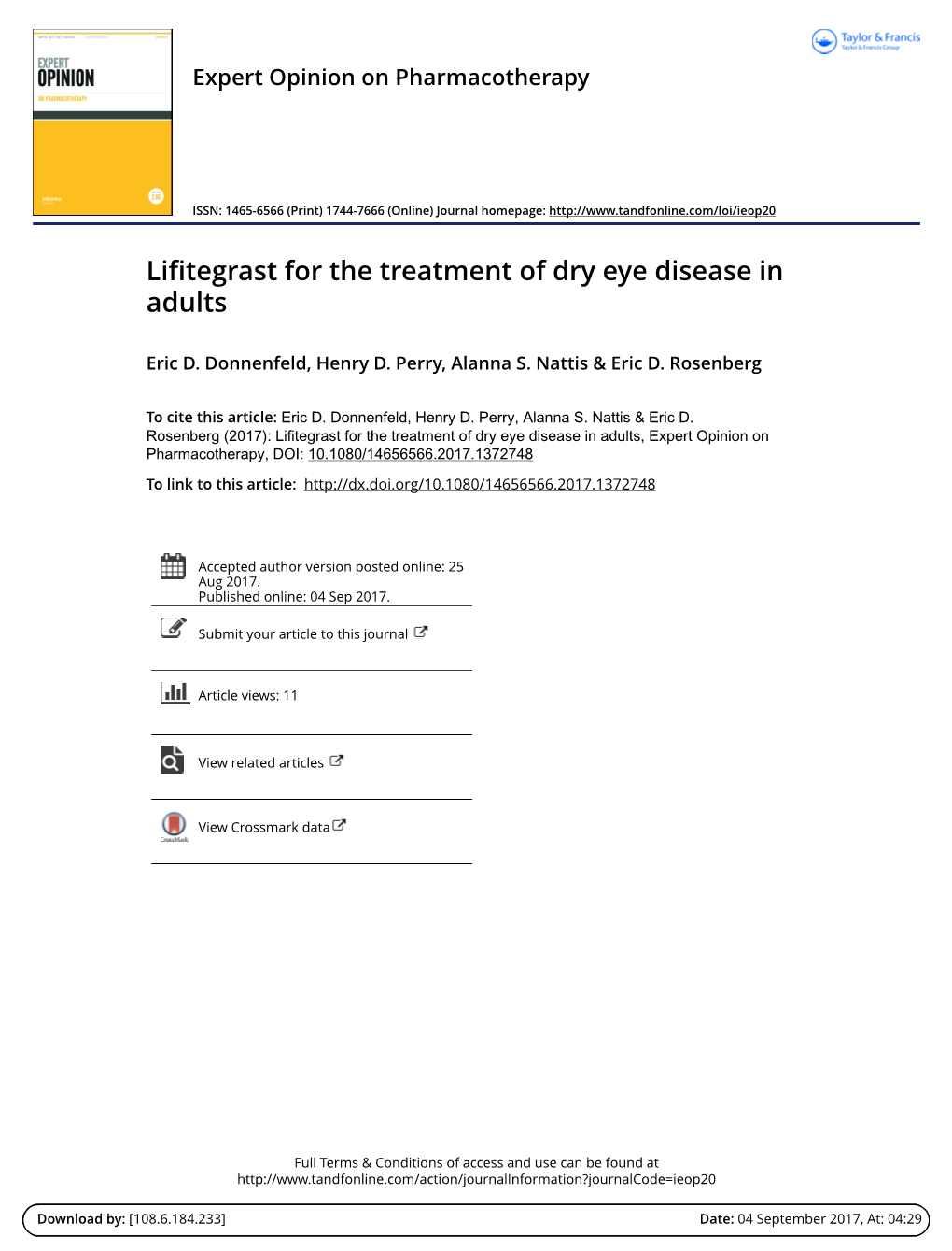 Lifitegrast for the Treatment of Dry Eye Disease in Adults