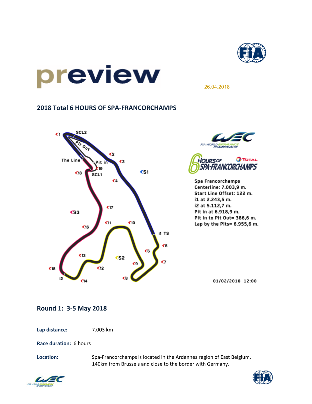 2018 Total 6 HOURS of SPA-FRANCORCHAMPS Round 1