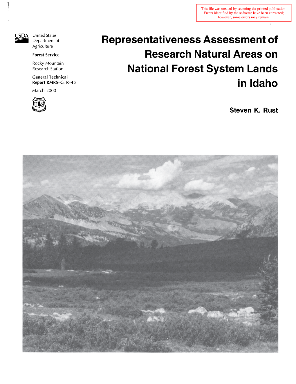 Representativeness Assessment of Research Natural Areas on National Forest System Lands in Idaho