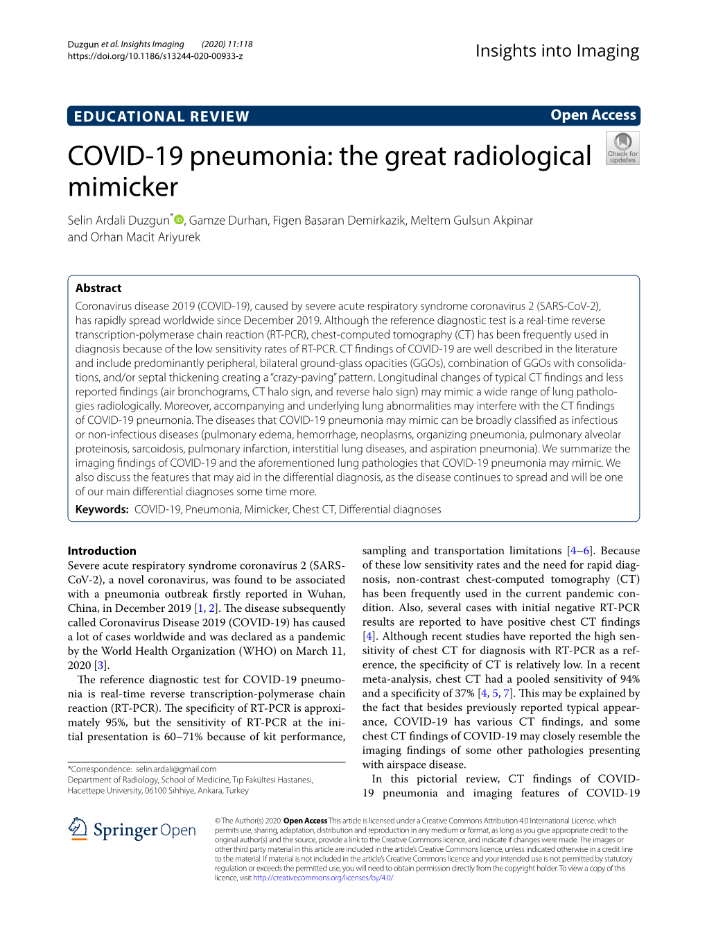 COVID-19 Pneumonia: the Great Radiological Mimicker