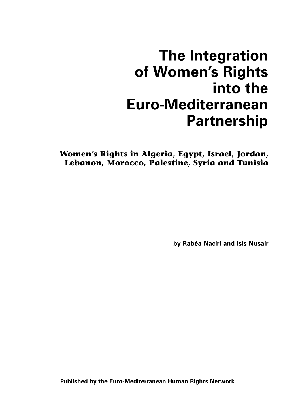 The Integration of Women's Rights Into the Euro-Mediterranean Partnership
