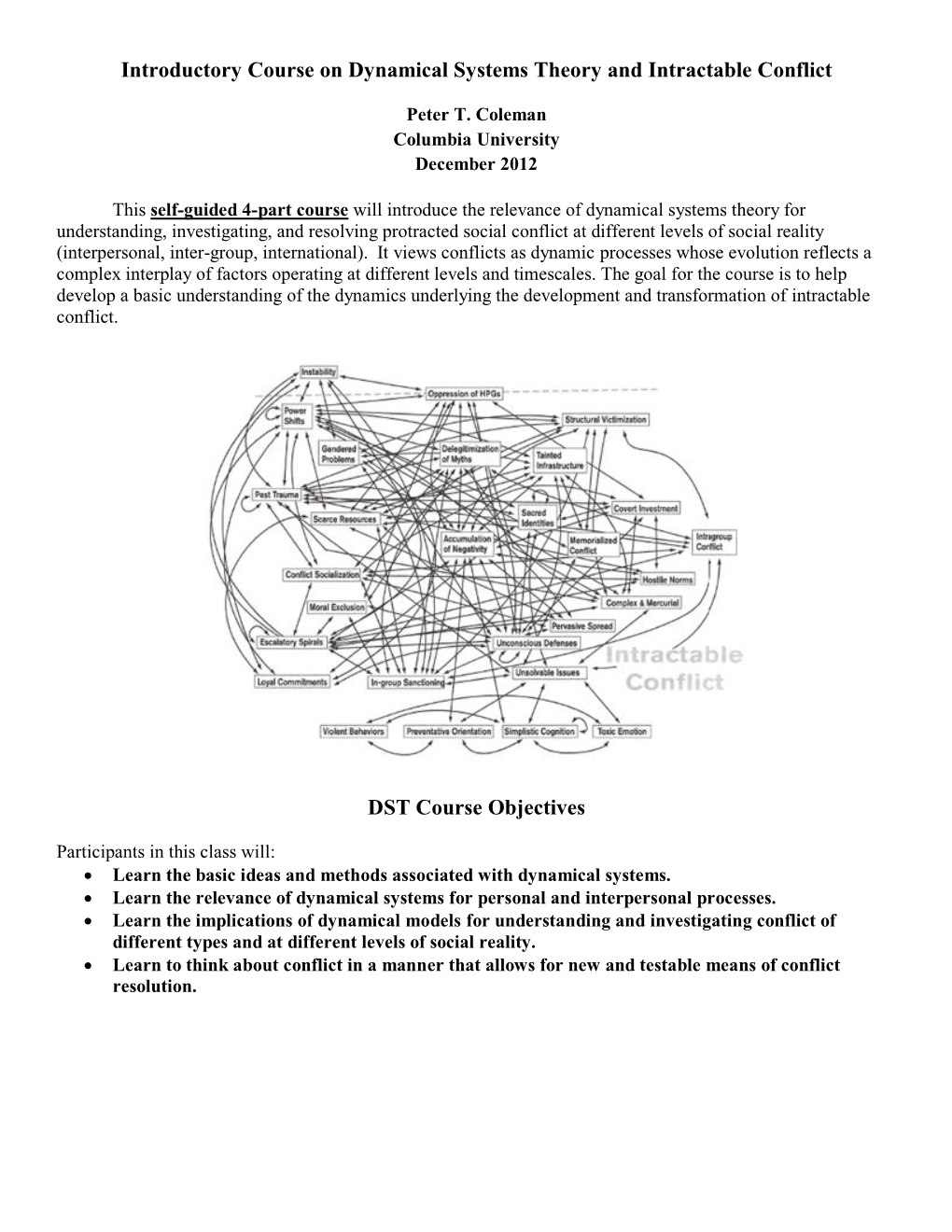 Introductory Course on Dynamical Systems Theory and Intractable Conflict DST Course Objectives