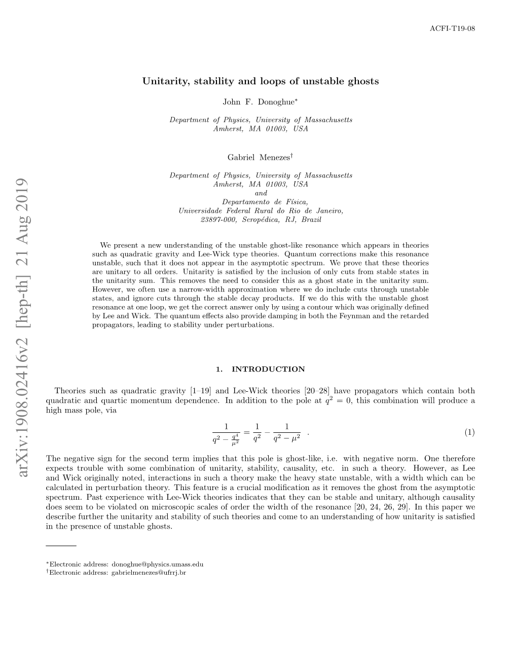 Arxiv:1908.02416V2 [Hep-Th] 21 Aug 2019