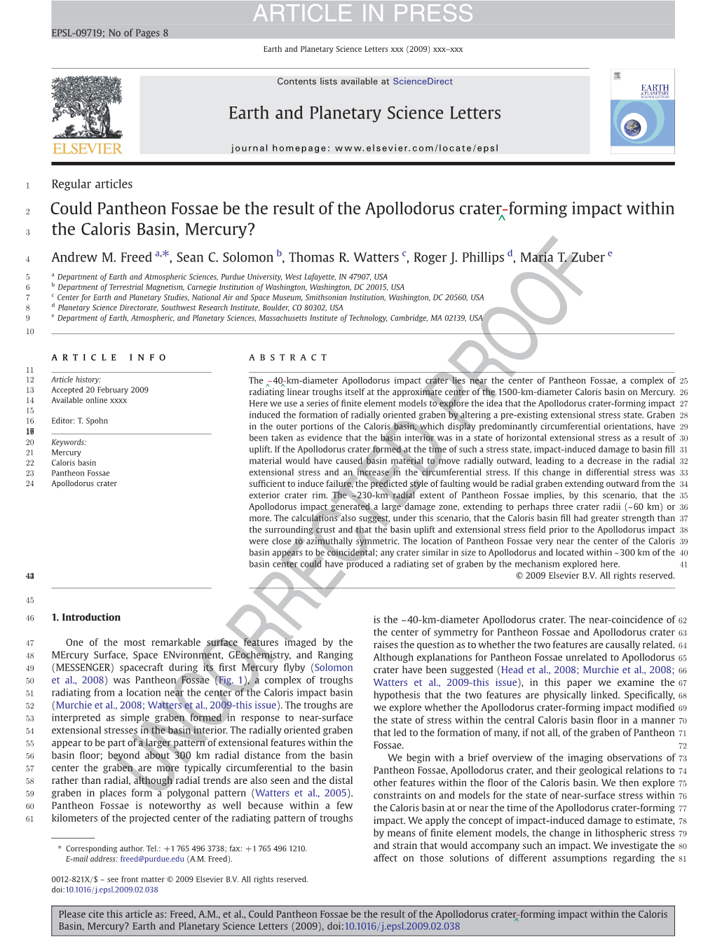 ARTICLE in PRESS EPSL-09719; No of Pages 8 Earth and Planetary Science Letters Xxx (2009) Xxx–Xxx