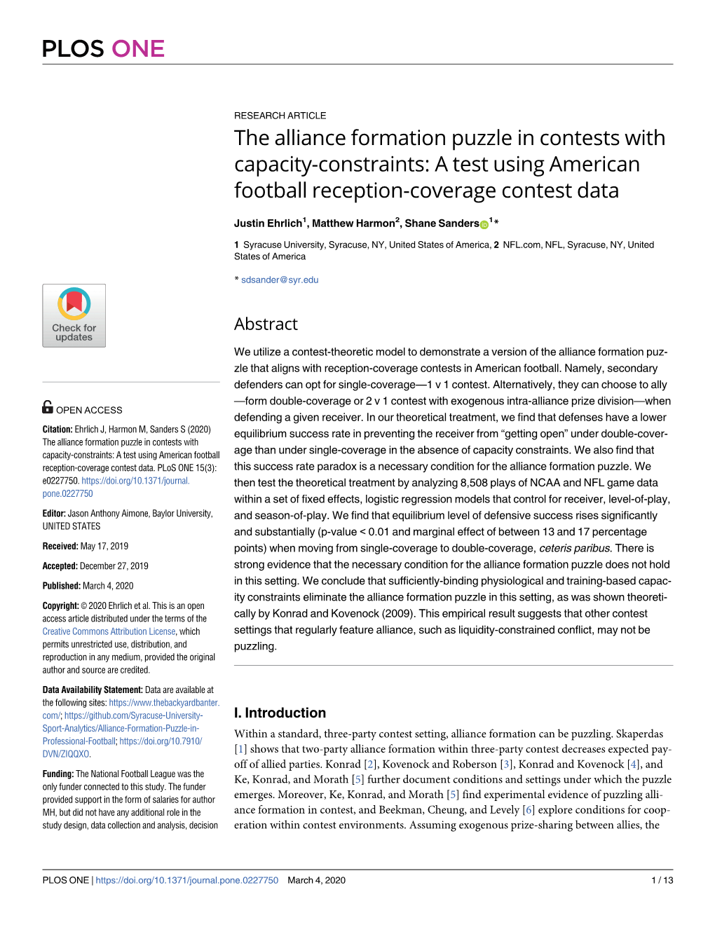 The Alliance Formation Puzzle in Contests with Capacity-Constraints: a Test Using American Football Reception-Coverage Contest Data