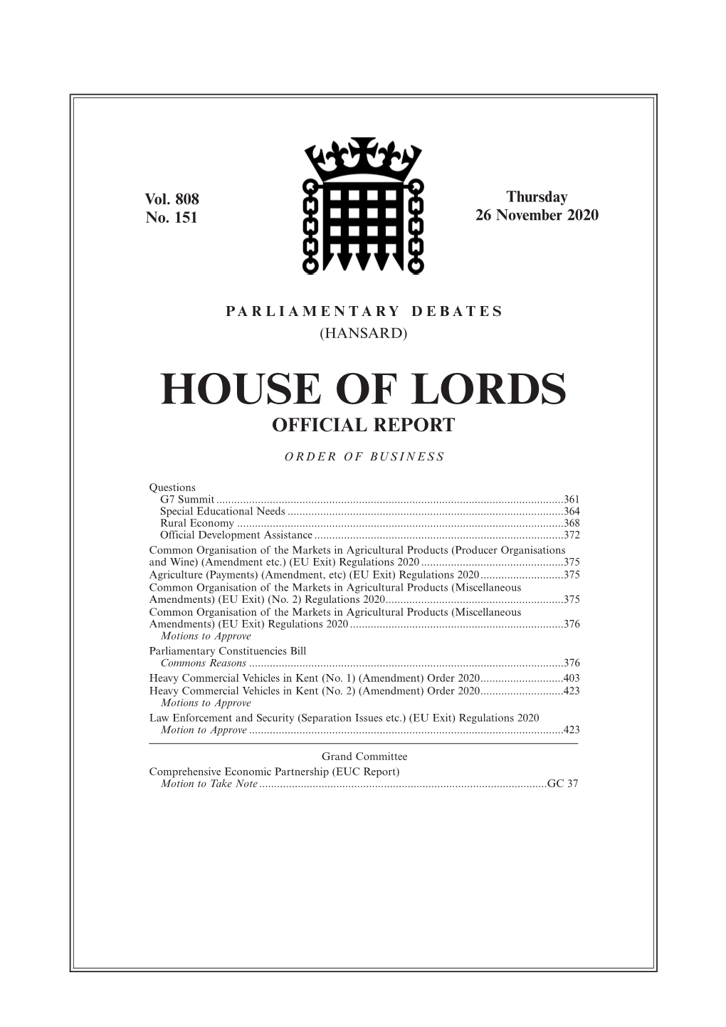 House of Lords Official Report