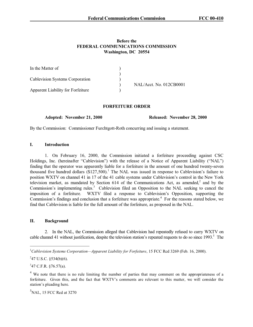 Federal Communications Commission FCC 00-410