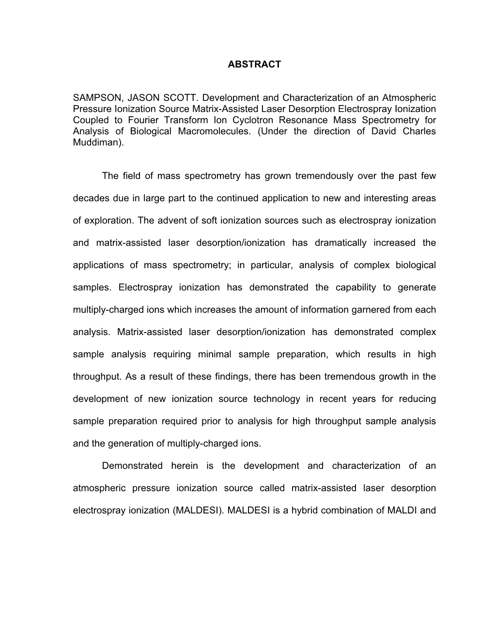 Development and Characterization of an Atmospheric Pressure Ionization Source Matrix-Assisted Laser Desorption Electrospray Ioni