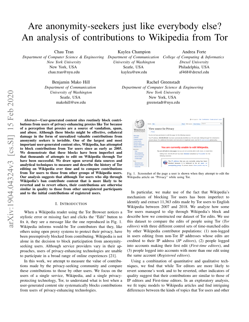 An Analysis of Contributions to Wikipedia from Tor