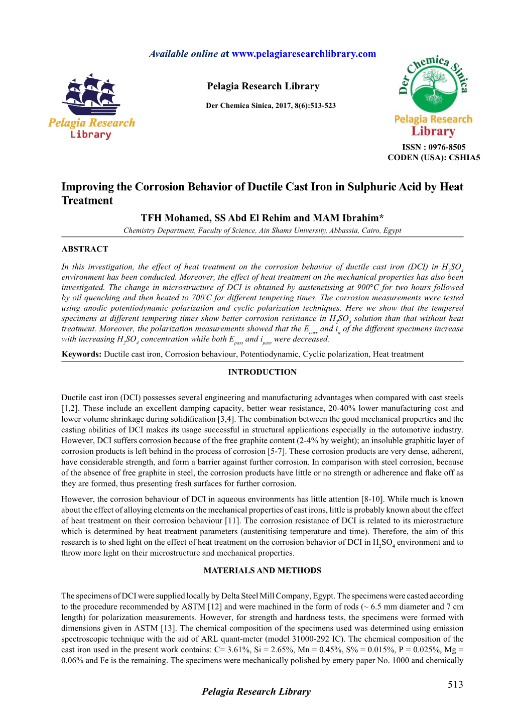 Improving the Corrosion Behavior of Ductile Cast Iron in Sulphuric Acid