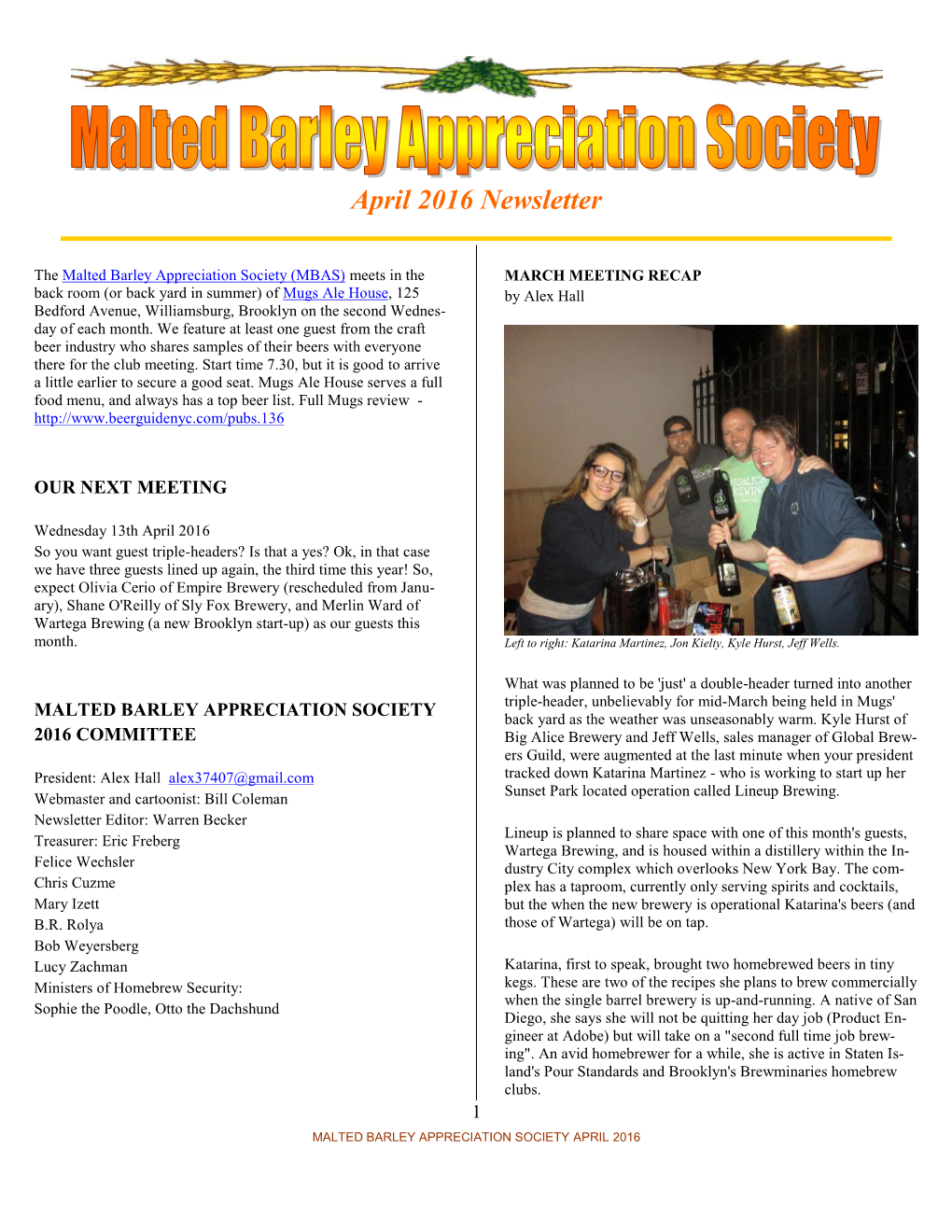 April 2016 Newsletter