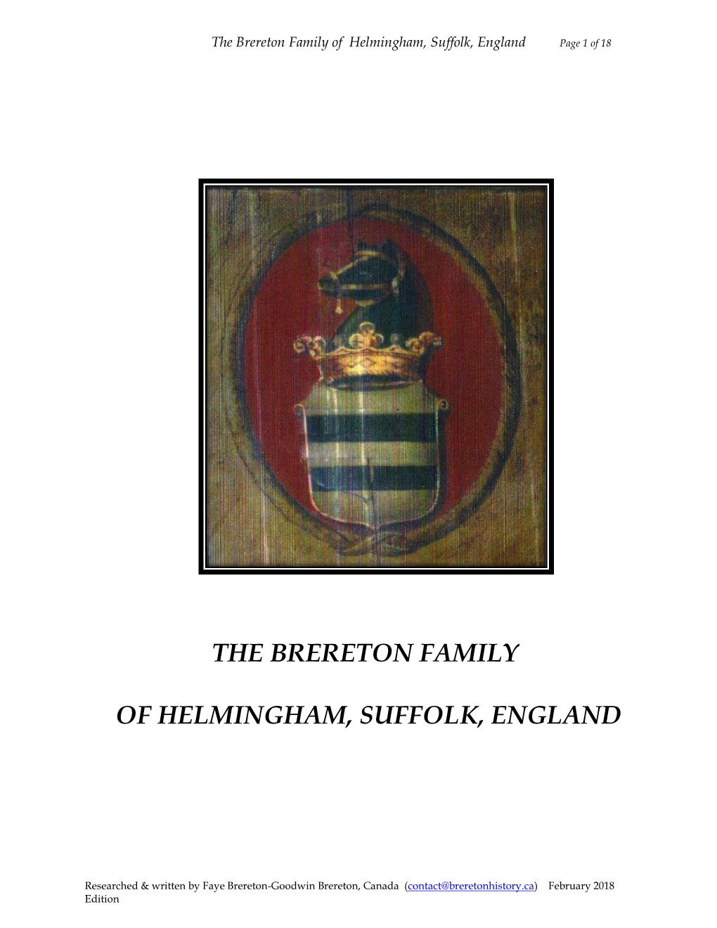 The Brereton Family of Helmingham, Suffolk, England Page 1 of 18