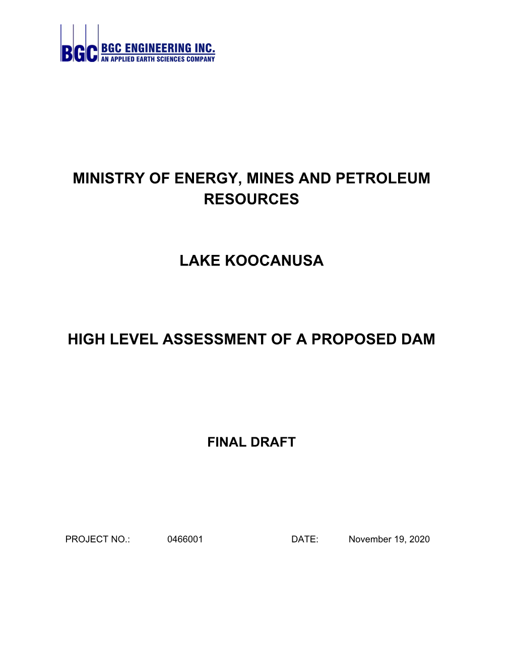 Lake Koocanusa, High Level Assessment of a Proposed