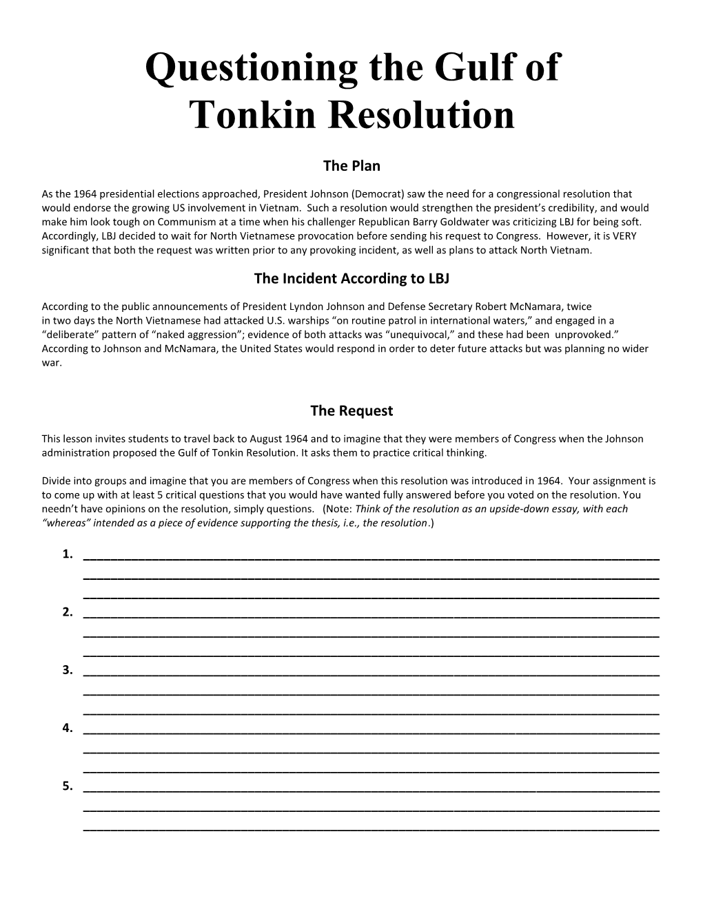 Questioning the Gulf of Tonkin Resolution