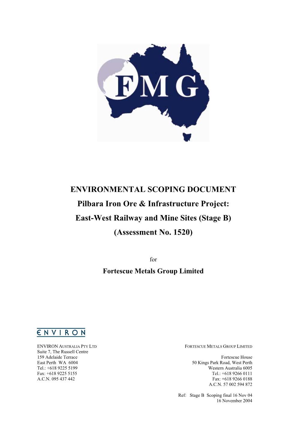 ENVIRONMENTAL SCOPING DOCUMENT Pilbara Iron Ore & Infrastructure Project