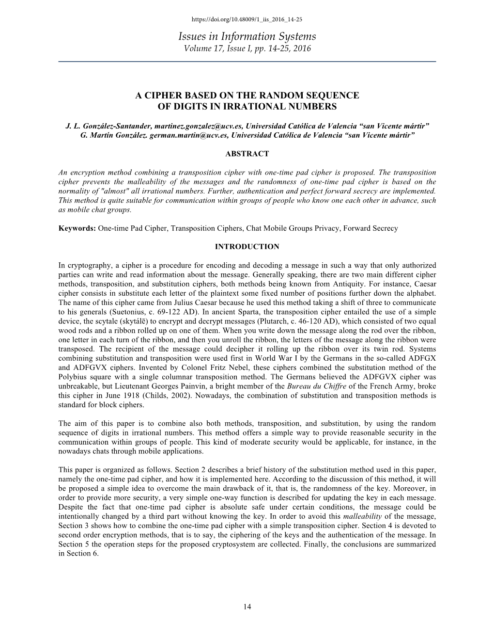 A Cipher Based on the Random Sequence of Digits in Irrational Numbers