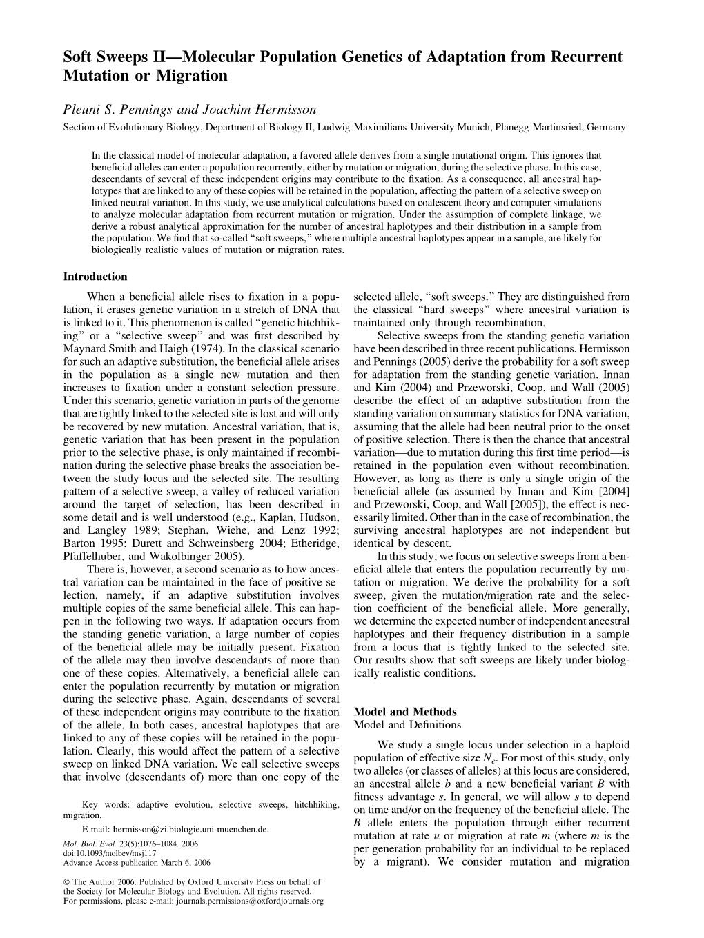 Soft Sweeps II—Molecular Population Genetics of Adaptation from Recurrent Mutation Or Migration