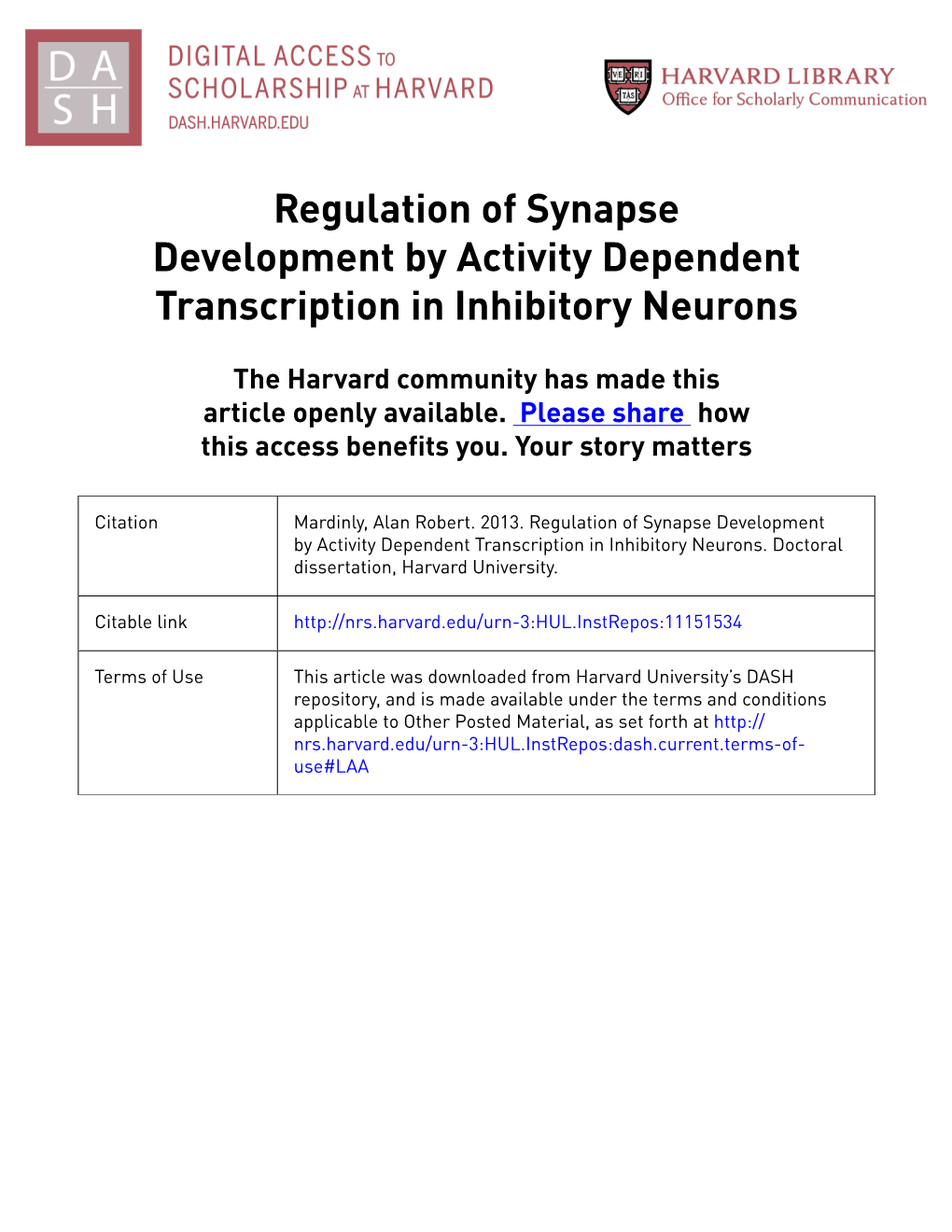 Regulation of Synapse Development by Activity Dependent Transcription in Inhibitory Neurons