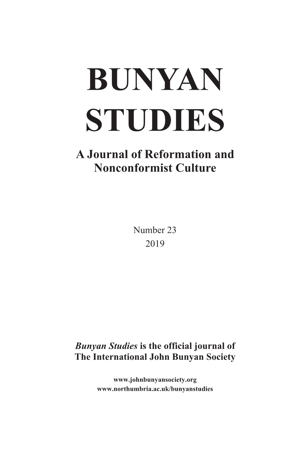 BUNYAN STUDIES a Journal of Reformation and Nonconformist Culture