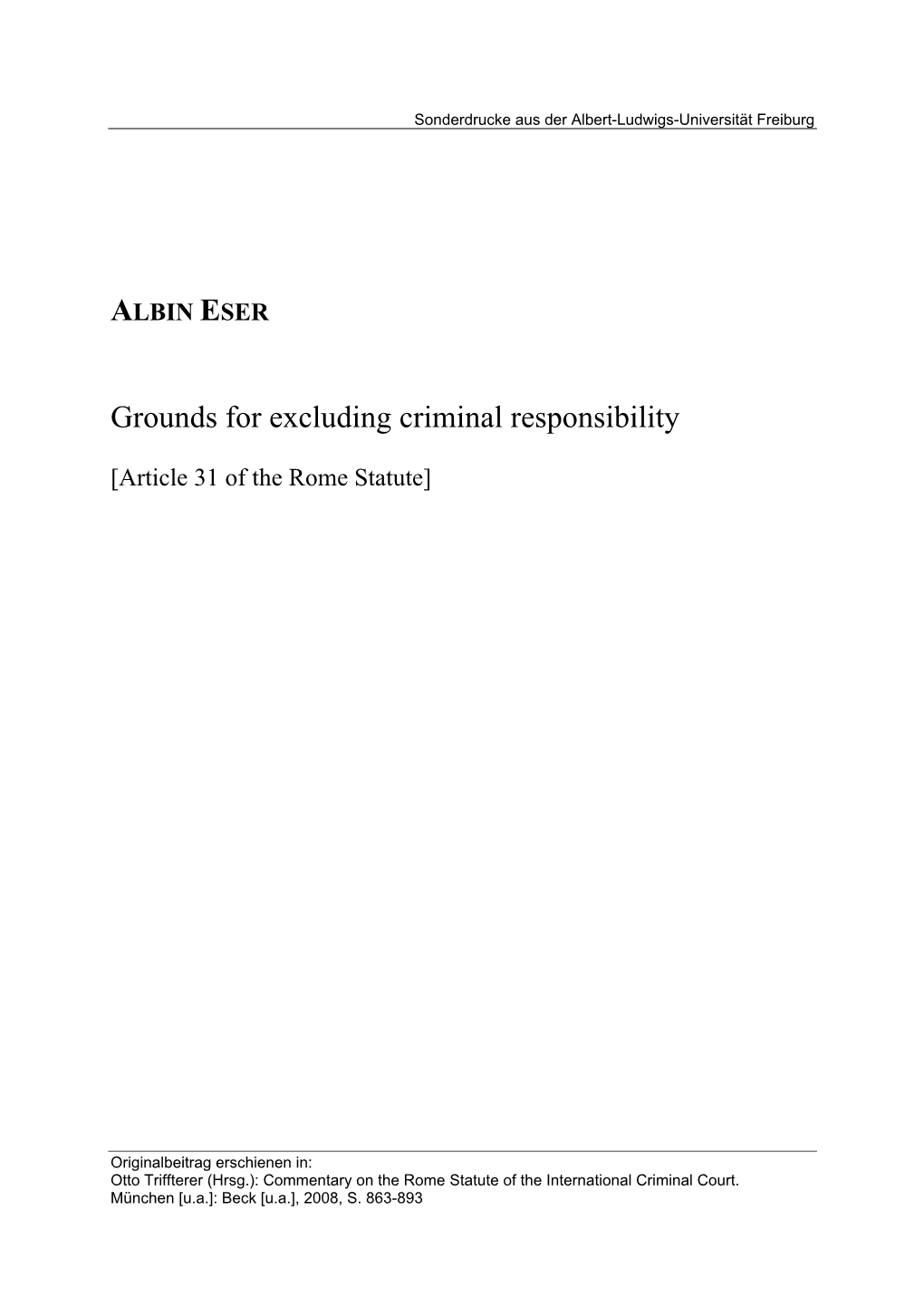 Albin Eser Grounds for Excluding Criminal Responsibility Article 31