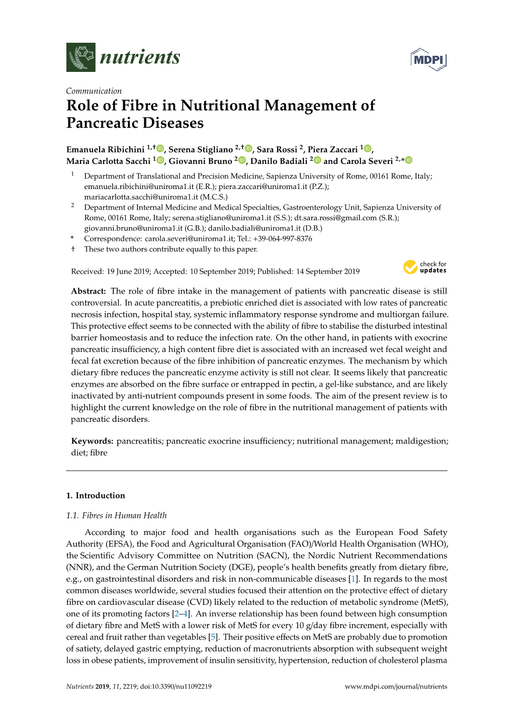 Role of Fibre in Nutritional Management of Pancreatic Diseases