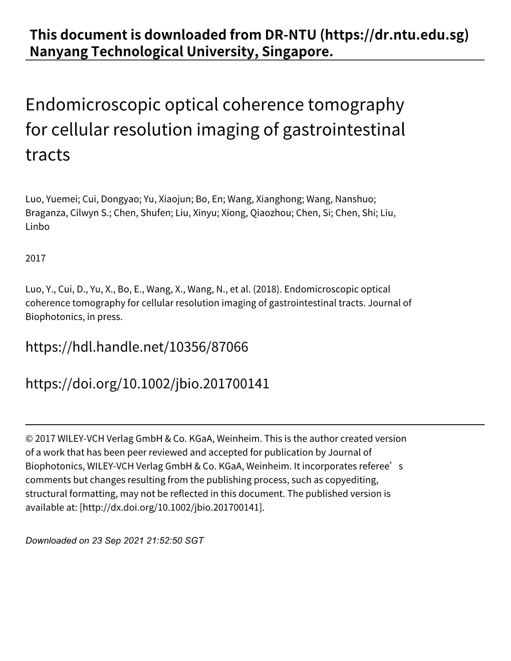 Endomicroscopic Optical Coherence Tomography for Cellular Resolution Imaging of Gastrointestinal Tracts