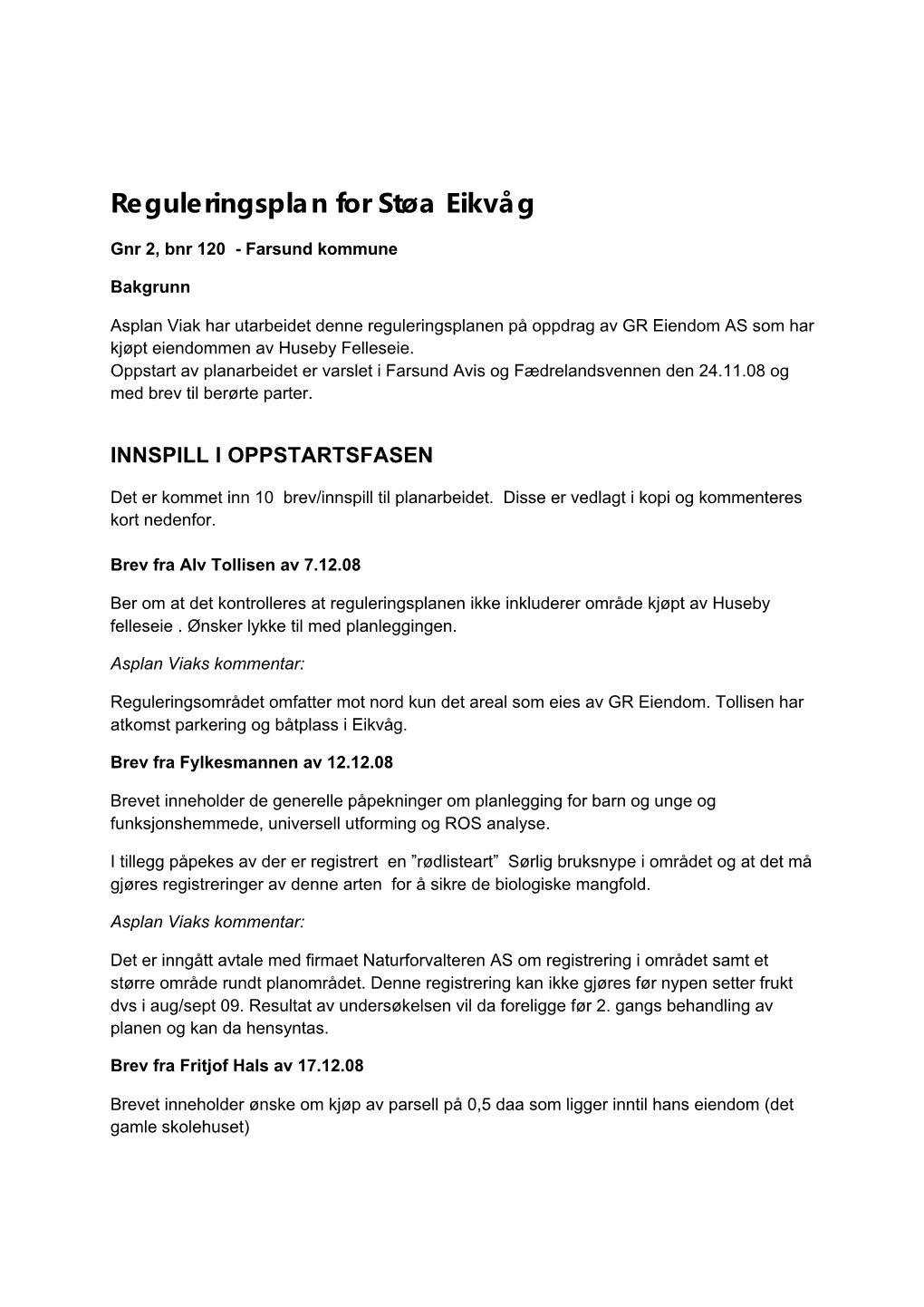 Reguleringsplan for Støa Eikvåg