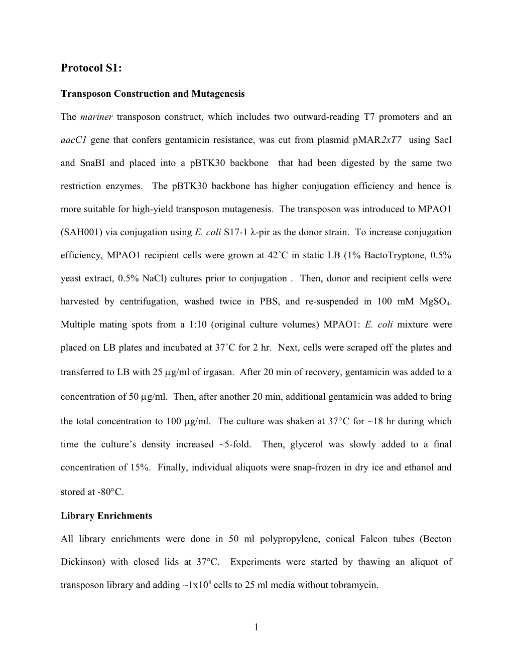 Transposon Construction and Mutagenesis