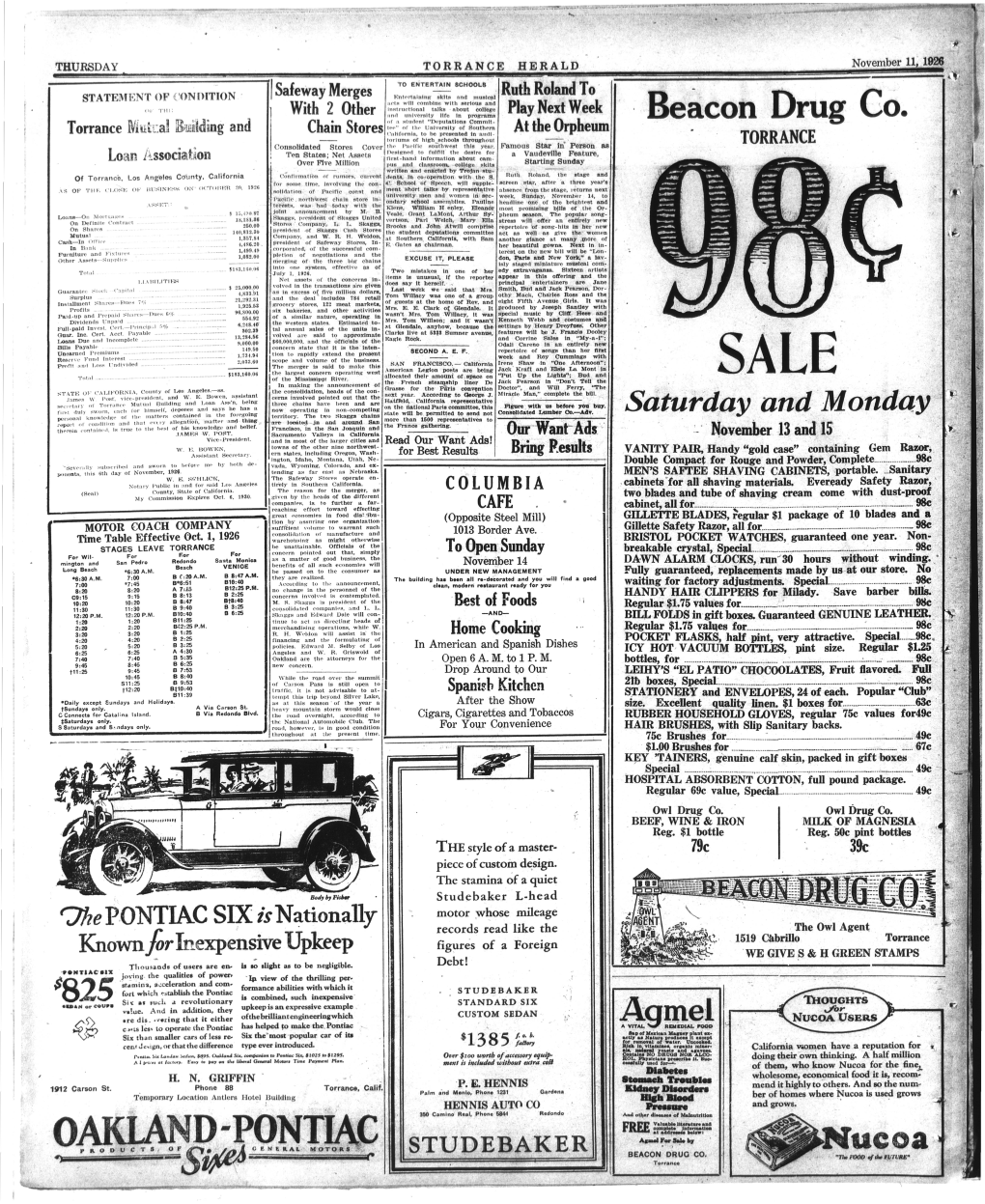 TORRANCE HERALD November 11, 1926